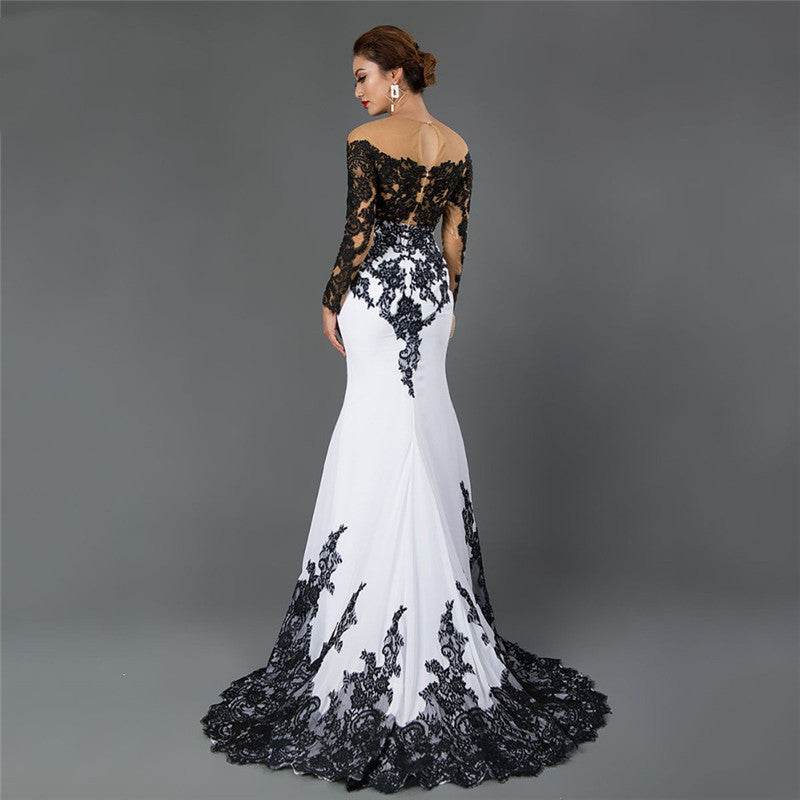 Embroidered Lace Maxi Dress With Fishtail Slim Tail - Pasha