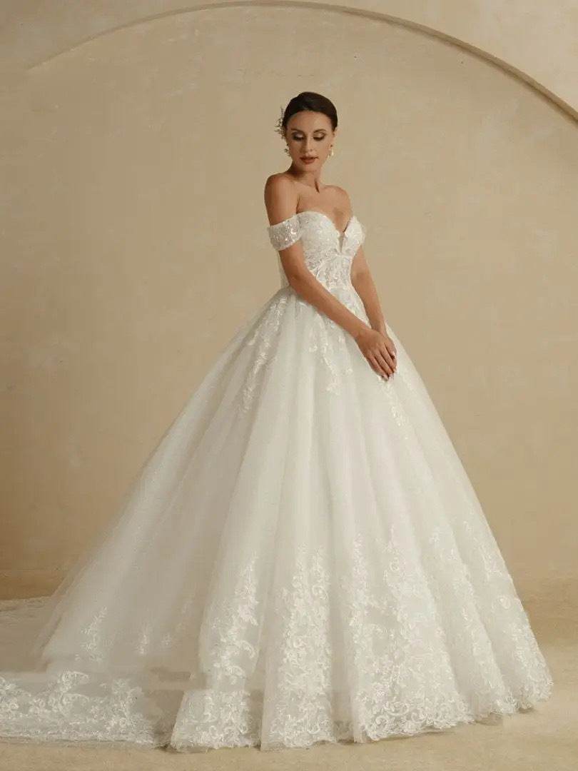 Off Shoulder Wedding Dress – Elegant Court Style - Pasha