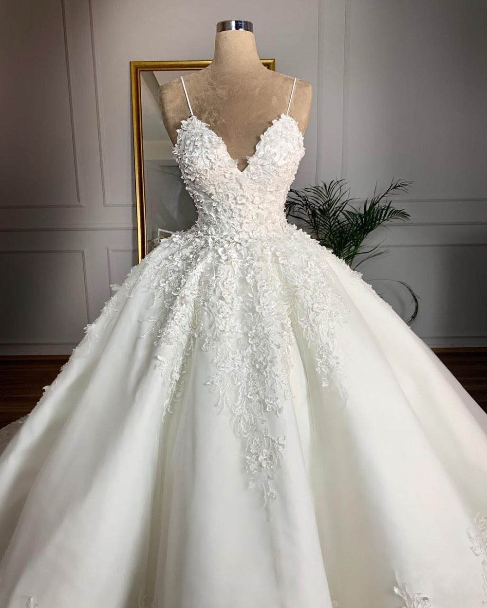 Lace Deep V-Neck Wedding Dress – Sexy Bridal Gown - Pasha