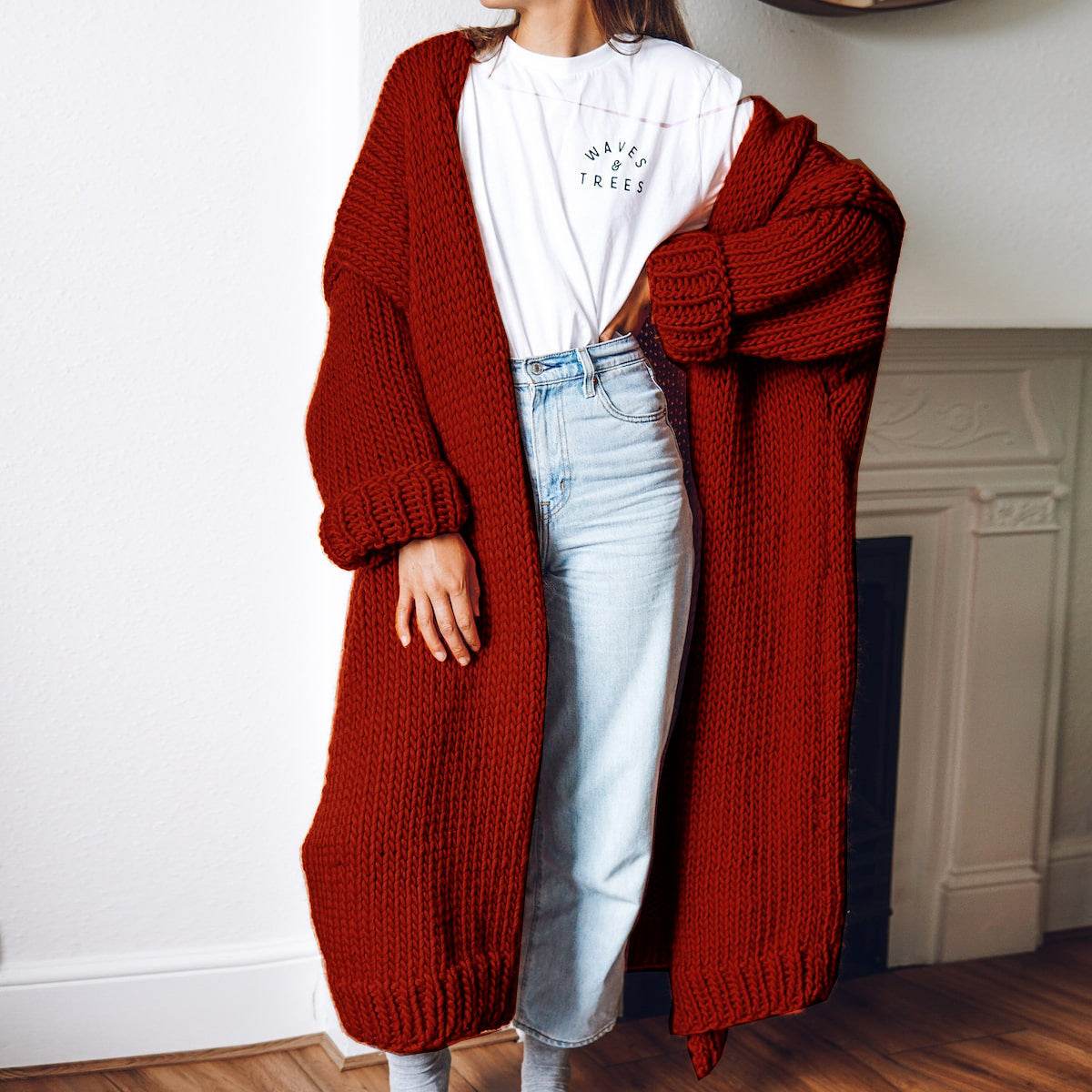 New Foreign Trade Women's Cardigan Knitting Mid-length Coat Sweater - Pasha