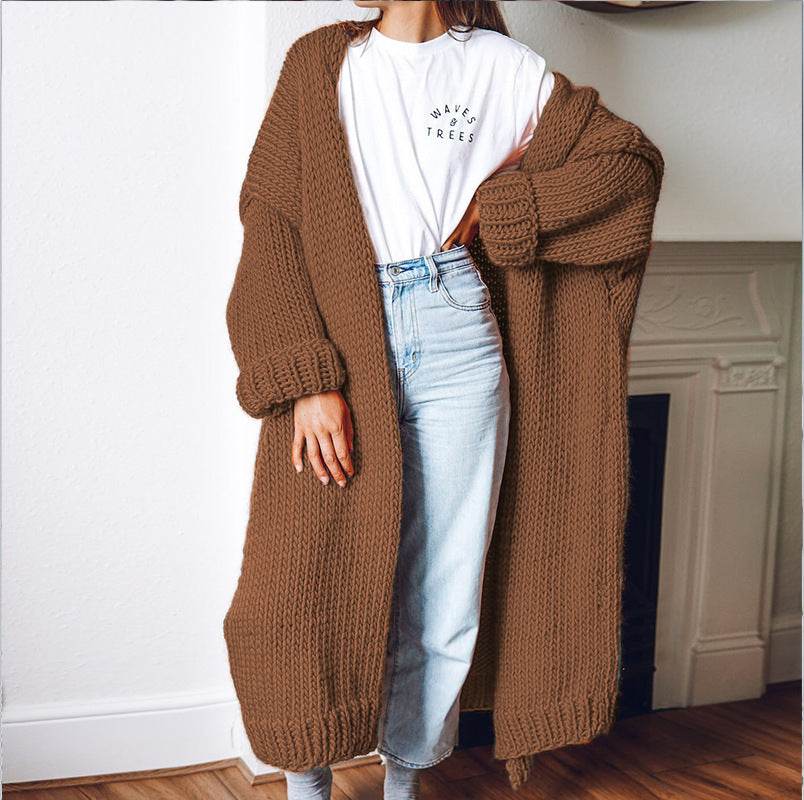 New Foreign Trade Women's Cardigan Knitting Mid-length Coat Sweater - Pasha