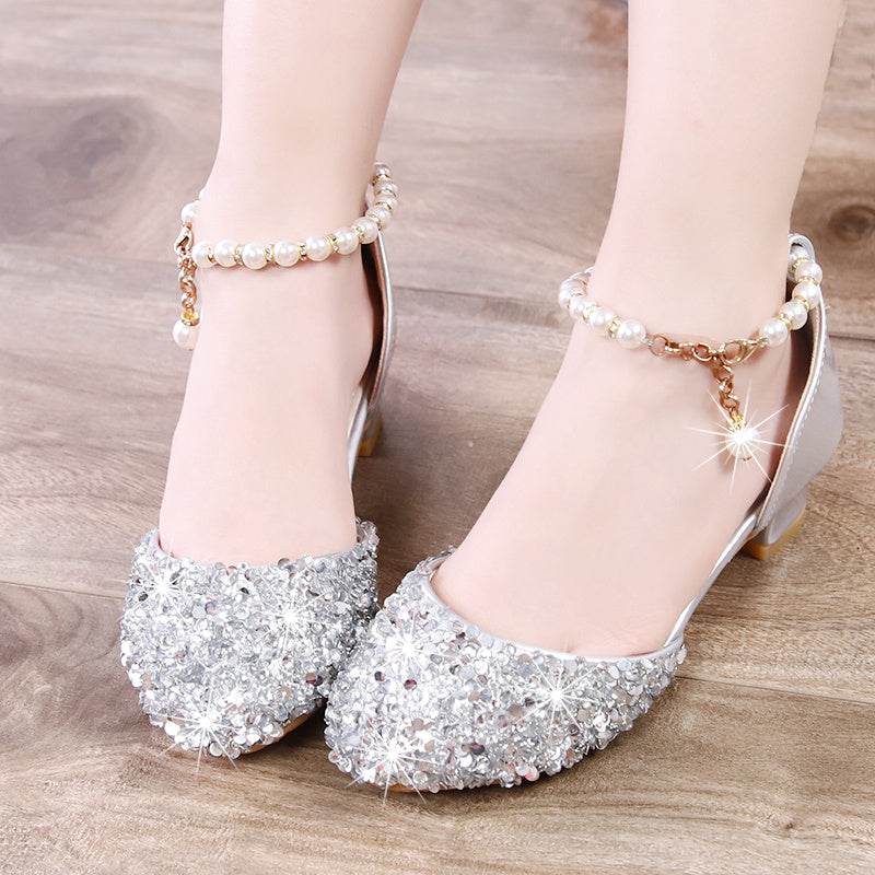 Elegant Girls High Heels – Little Princess Dance Shoes in Silver and Pink - Pasha