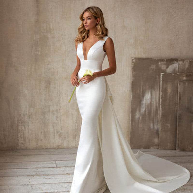 Elegant V-Neck Sleeveless Wedding Gown with Train PashaStore - Pasha