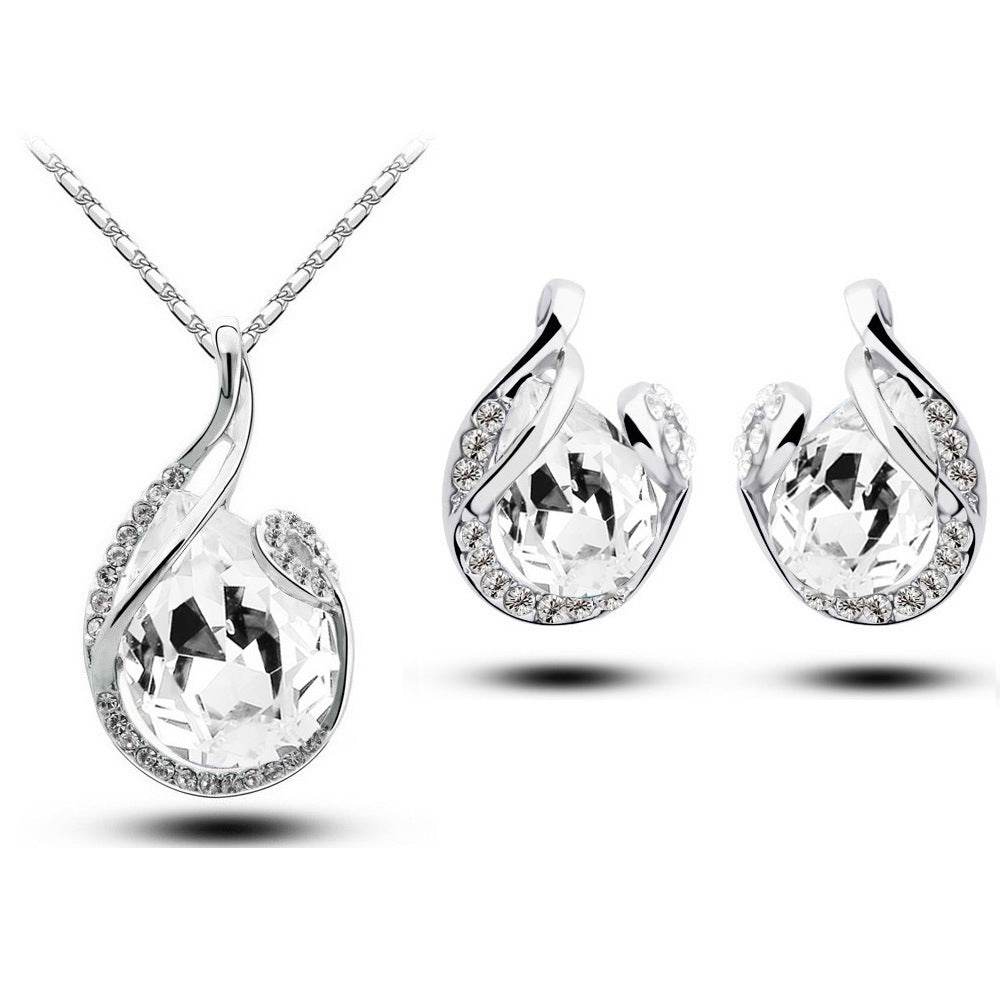Sparkling Rhinestone Earring Necklace Set – Elegant Jewelry for Women - Pasha