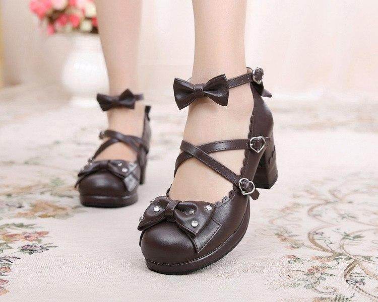 Sweet Lolita Chunky High Heel Shoes with Rhinestone Bow – Perfect Elegance for Any Occasion - Pasha