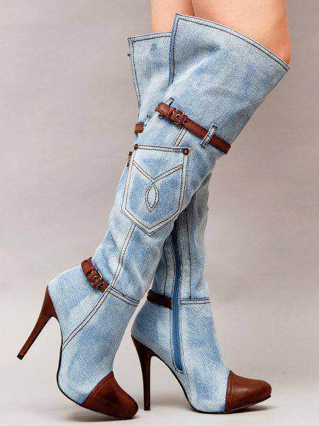 Women's Plus Size Denim Boots – High Heel - Pasha