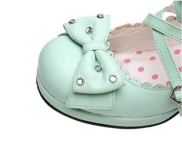 Sweet Lolita Chunky High Heel Shoes with Rhinestone Bow – Perfect Elegance for Any Occasion - Pasha