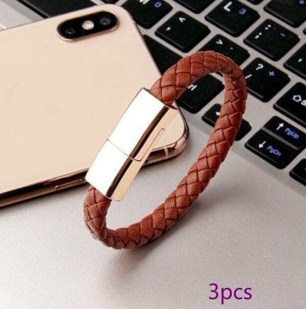 Stylish Braided Leather USB Data Cable Bracelet – Versatile Charging Accessory - Pasha