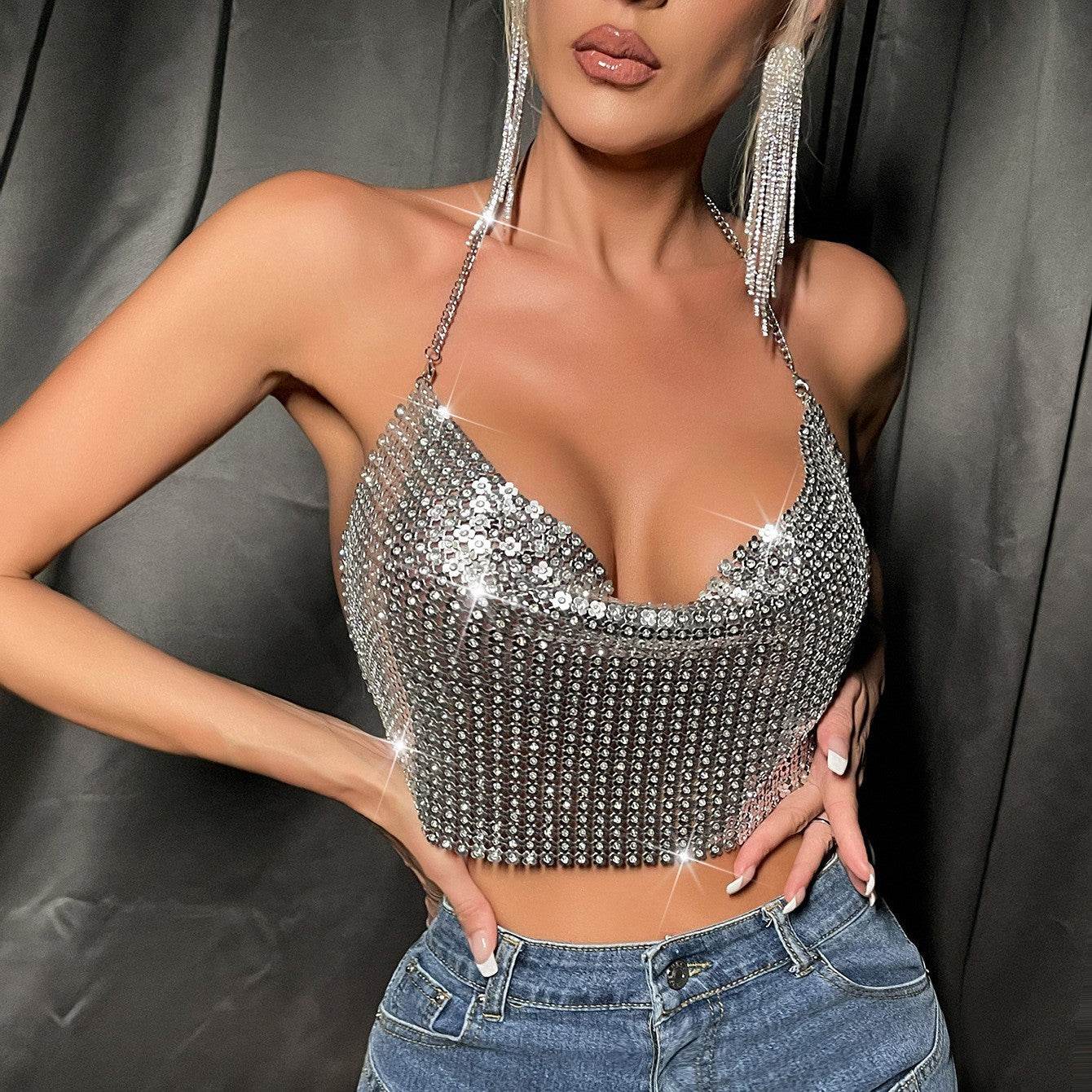 Metal Sequins Sling Party Nightclub Music Festival Sexy Top - Pasha