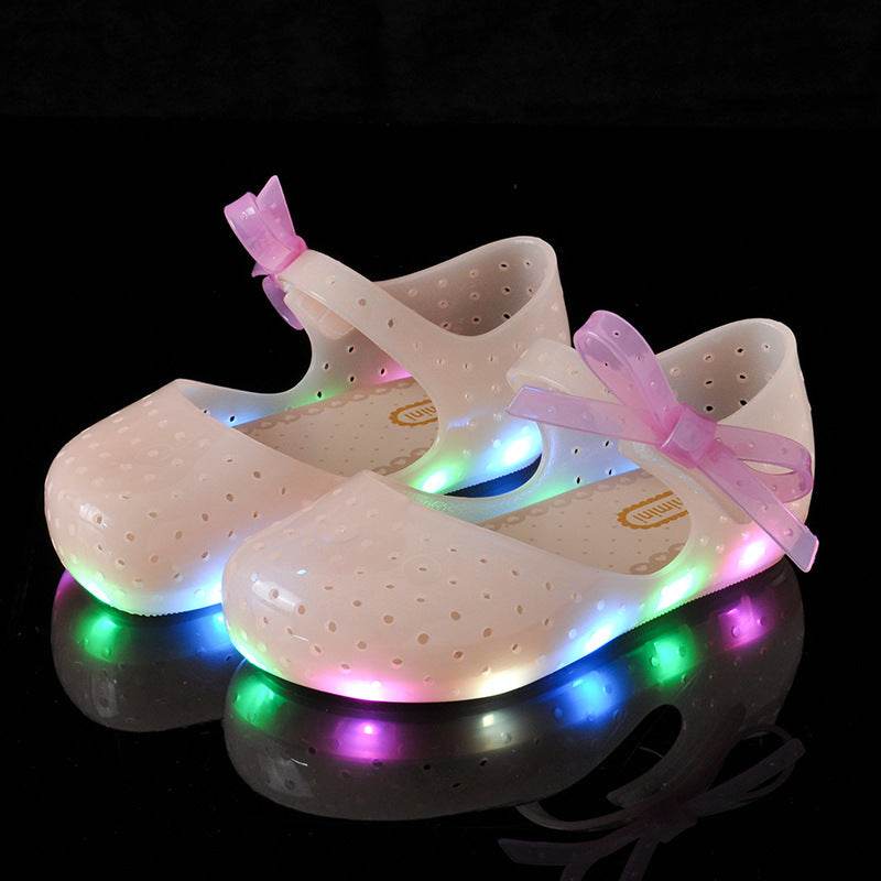 Baby Jelly Glow Shoes with Bow – Cute & Comfortable Toddler Hole Shoes with Velcro Fastening - Pasha