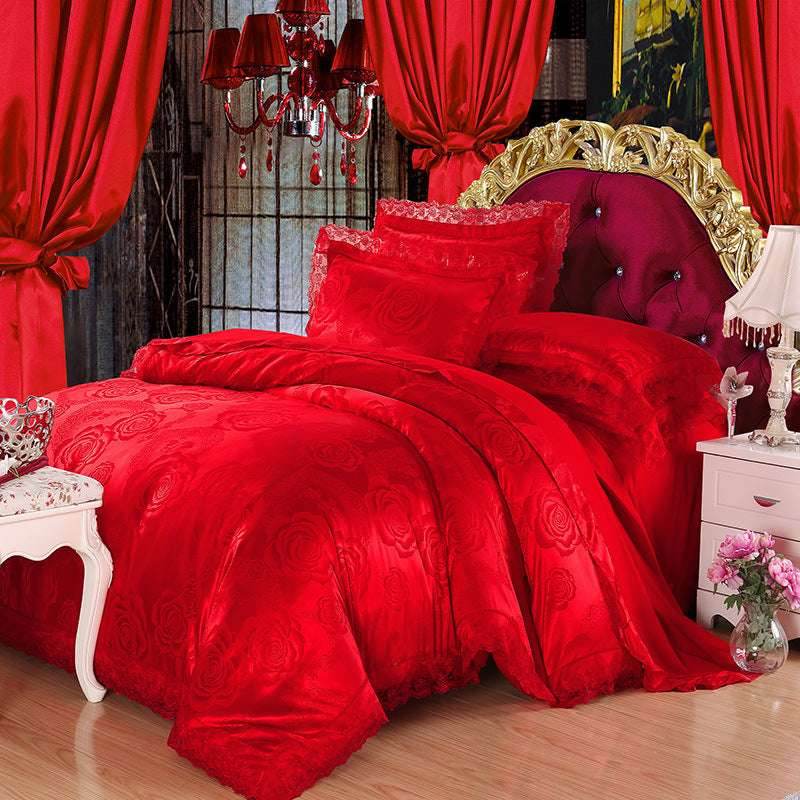 Jacquard Satin Bedding Set – European Style & Lace - Pasha