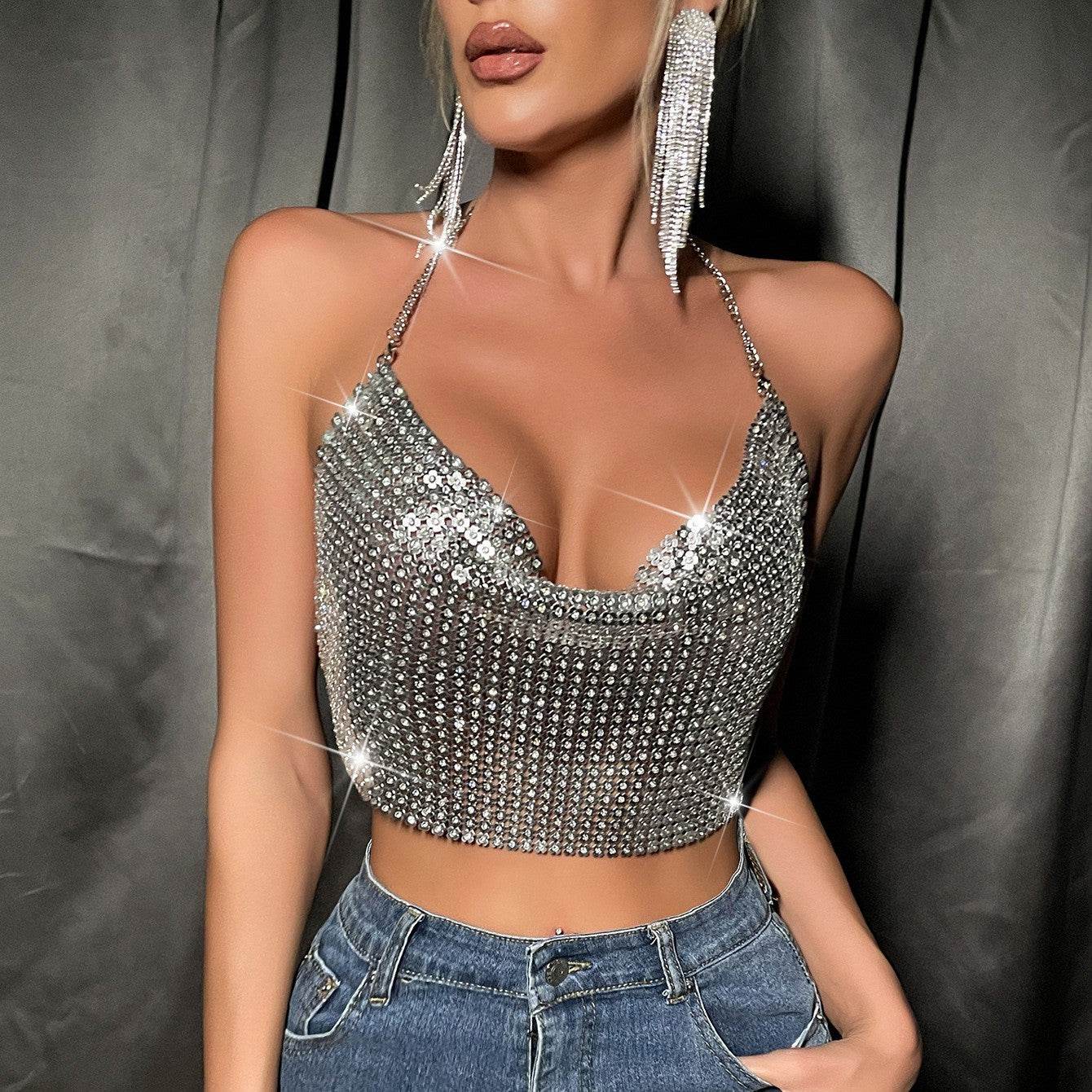 Metal Sequins Sling Party Nightclub Music Festival Sexy Top - Pasha