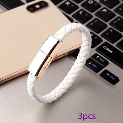 Stylish Braided Leather USB Data Cable Bracelet – Versatile Charging Accessory - Pasha
