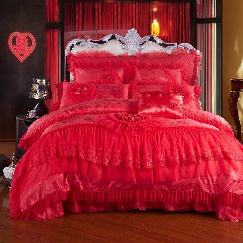 Lace Wedding Bedding Set – Cotton Satin 4-Piece Suite - Pasha