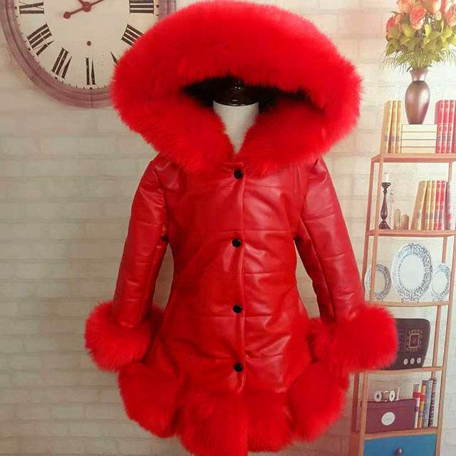 Girls Winter Mid-Length Padded Jacket – Retro Style, Cotton, Pink/Red/Black - Pasha