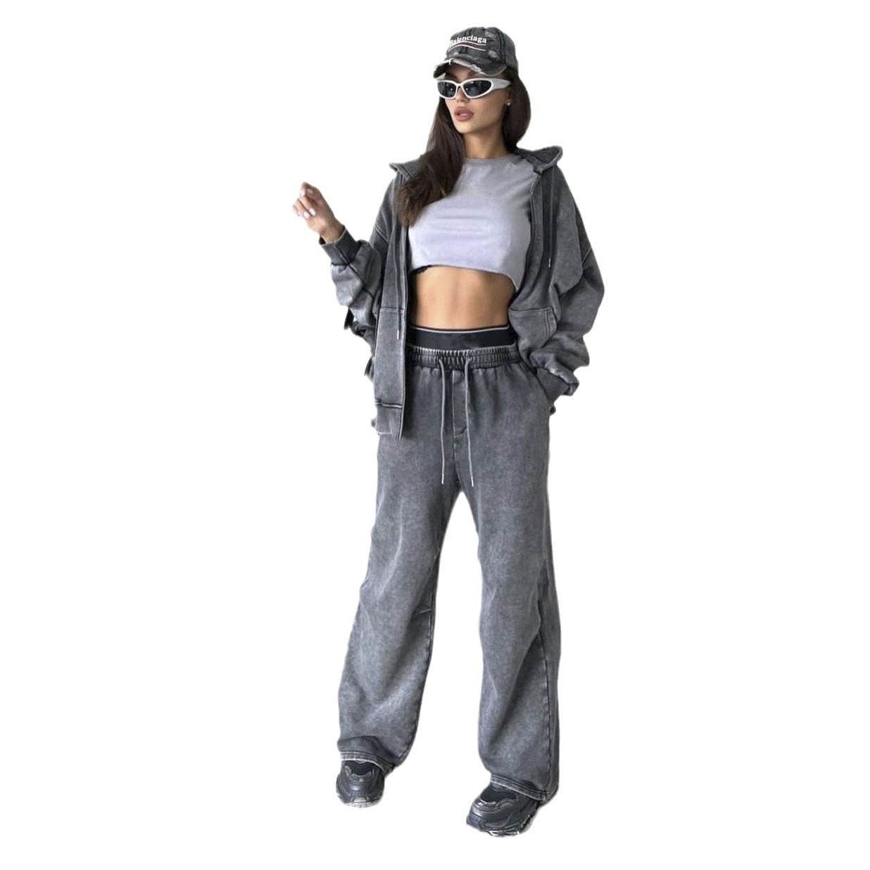 Women´s Casual High Waist Loose Pants Hoodie Set-Street fashion look - Pasha