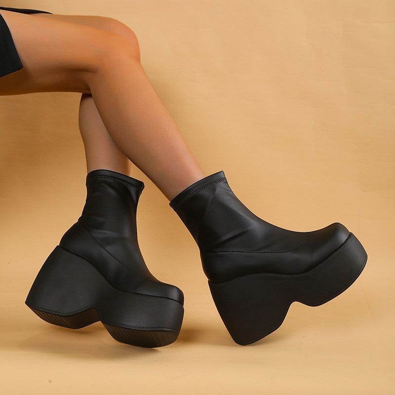 Leather Elastic Wedge Platform Booties for women - Pasha