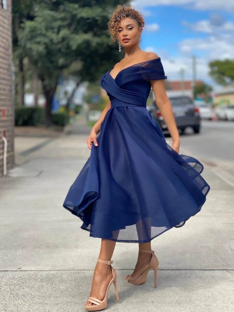 Retro Off-Shoulder Dress – Elegant Party Wear - Pasha