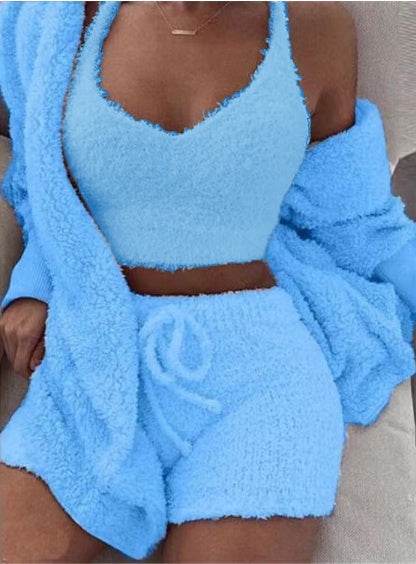 Long Sleeve Crop Top & Shorts Set – Loungewear - Pasha