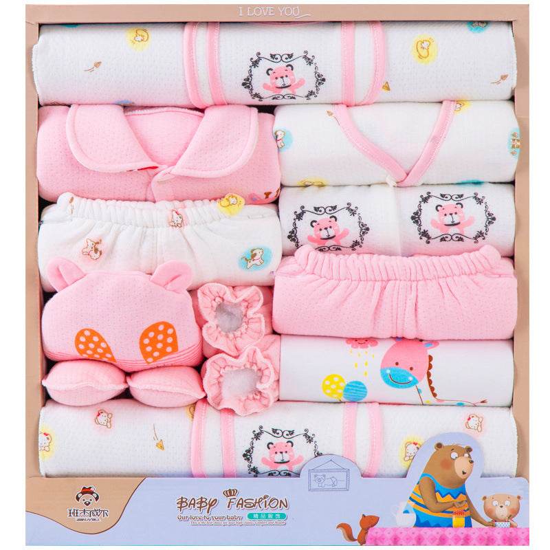 18-Piece Cotton Newborn Gift Set – Baby Clothing with Bibs, Hat, Gloves & More for New Parents - Pasha