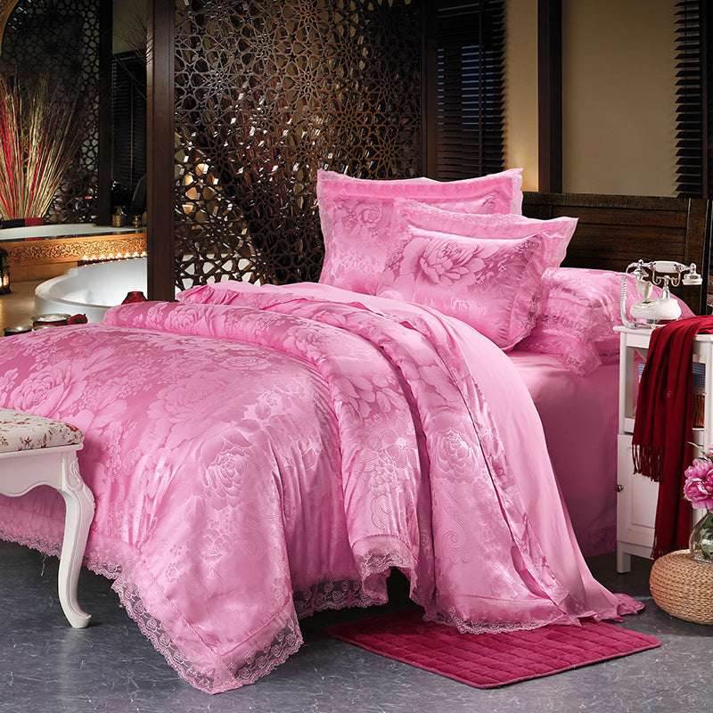 Jacquard Satin Bedding Set – European Style & Lace - Pasha
