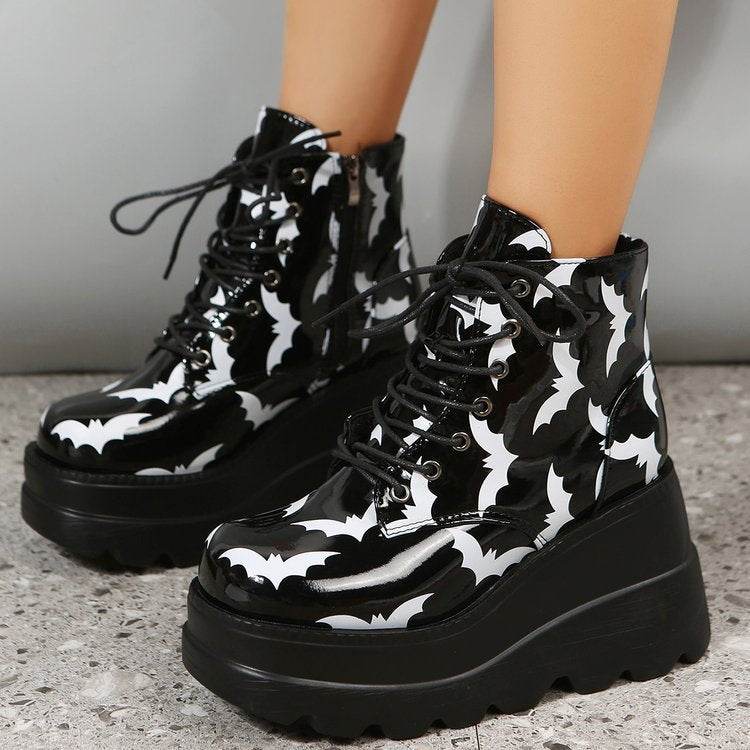 Halloween Platform Boots – Bat Style & Patent Leather - Pasha