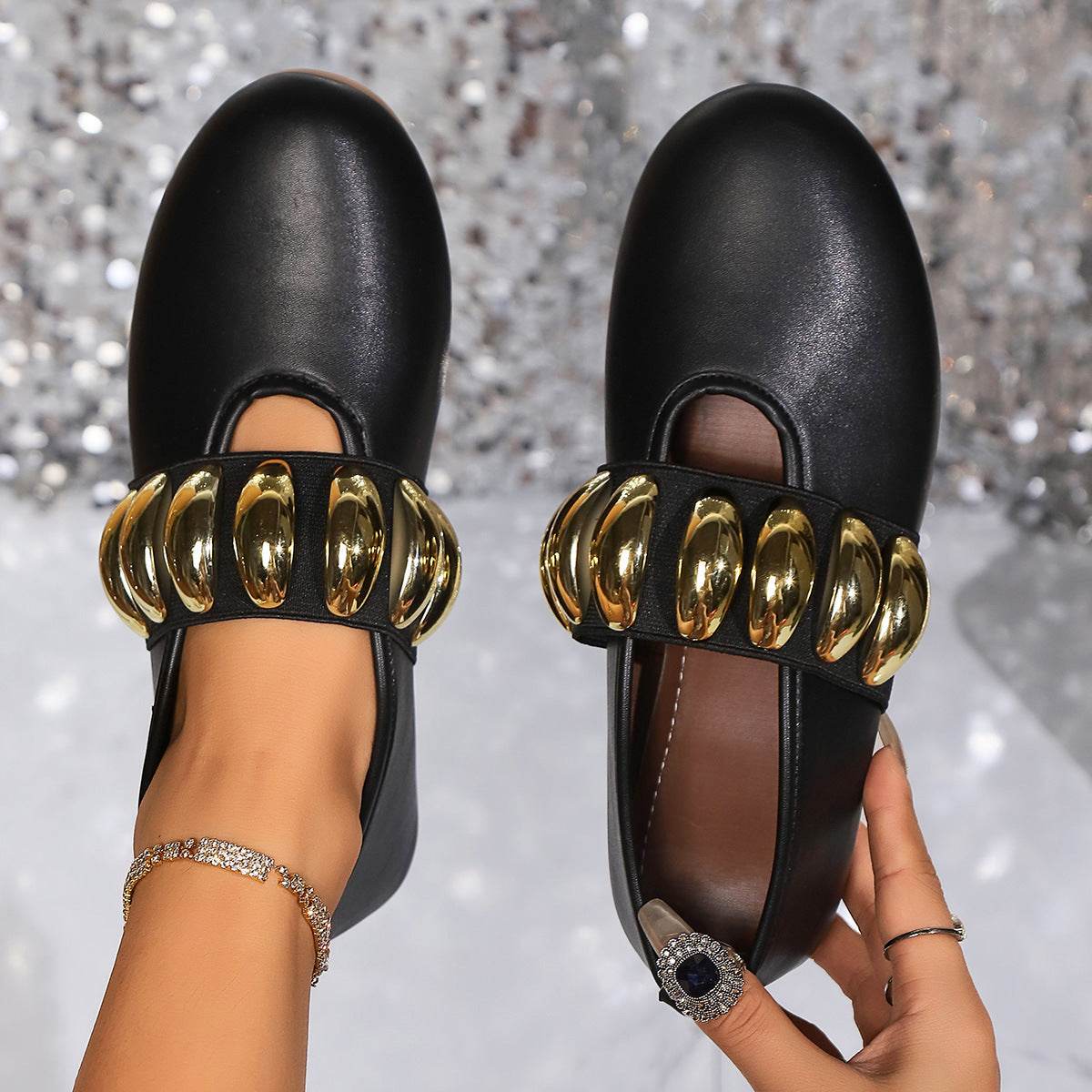 Plus Size Round Head Buckle Flat Bottom Pumps for women - Pasha