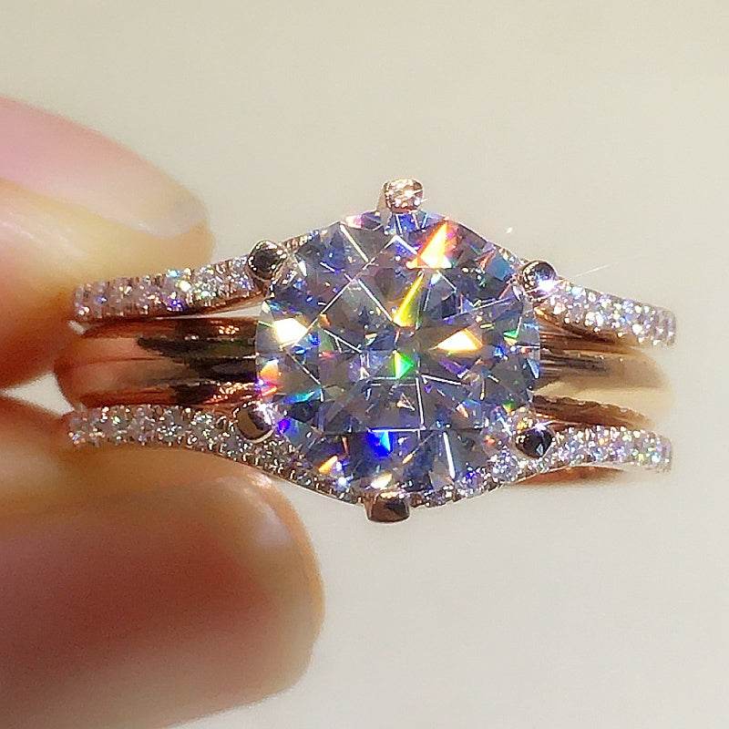 18K Gold Two-in-One Moissanite Ring for Women – Elegant & Versatile Jewelry with Rose Gold, Gold & White Gold - Pasha