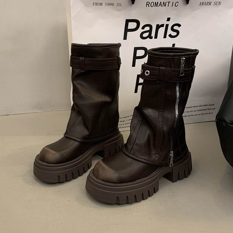 Retro Versatile Pleated Boots Platform - Pasha