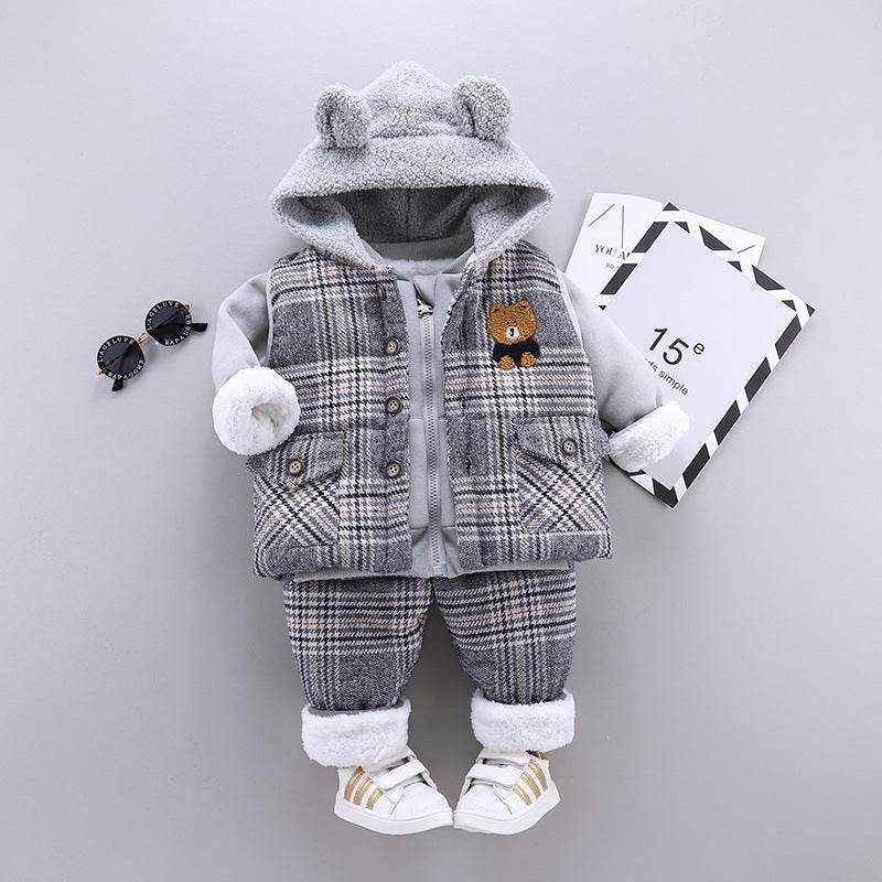Stylish Boys and Girls Plus Velvet Thick Three-Piece Set – Comfortable & Fashionable - Pasha