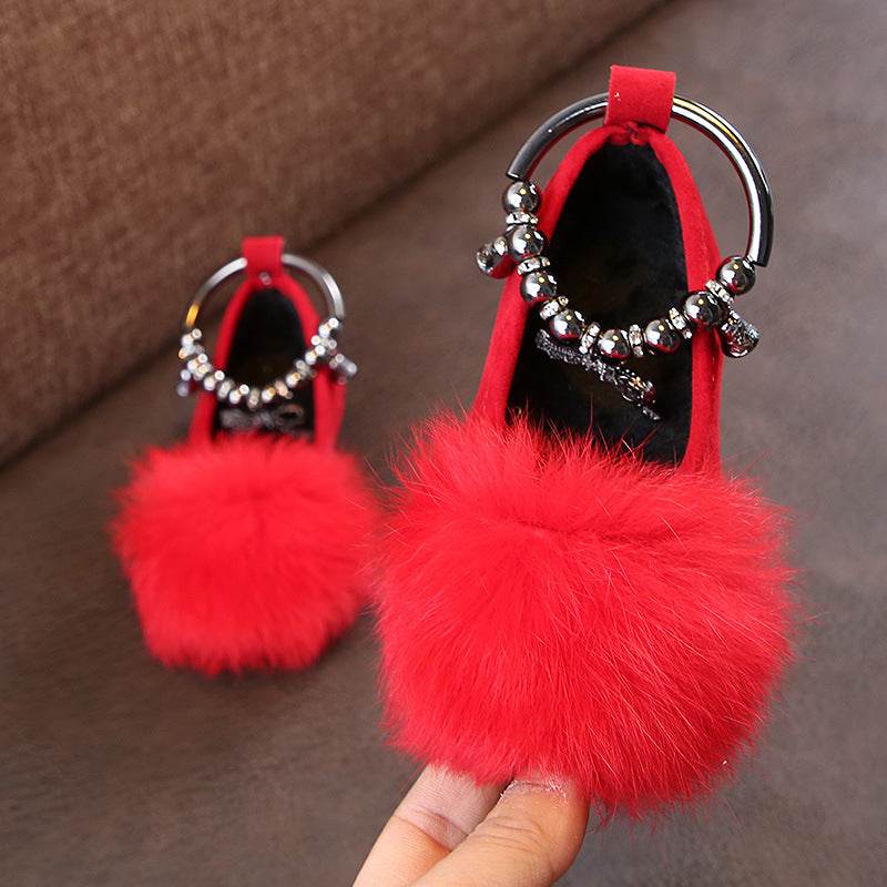 Girls Princess Shoes with Flat Bow and Fur – Cozy and Stylish Footwear for Little Princesses - Pasha