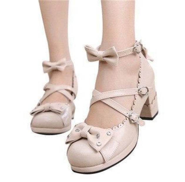 Sweet Lolita Chunky High Heel Shoes with Rhinestone Bow – Perfect Elegance for Any Occasion - Pasha