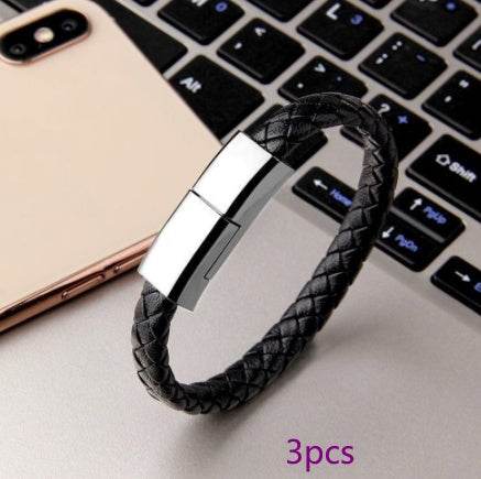 Stylish Braided Leather USB Data Cable Bracelet – Versatile Charging Accessory - Pasha
