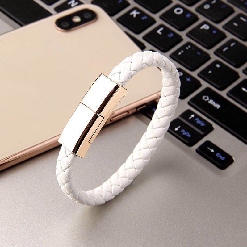 Stylish Braided Leather USB Data Cable Bracelet – Versatile Charging Accessory - Pasha