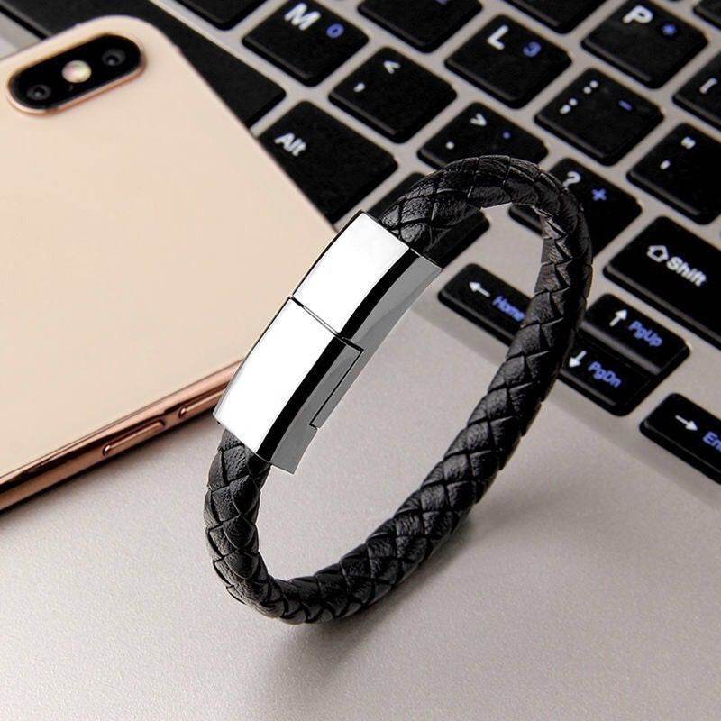 Stylish Braided Leather USB Data Cable Bracelet – Versatile Charging Accessory - Pasha