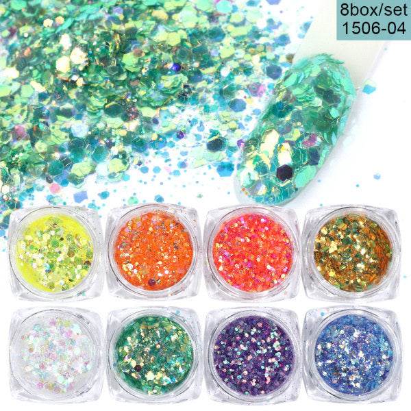8 Box Mix Glitter Nail Art Powder Flakes Set – Holographic Iridescent Nail Art Glitter - Pasha