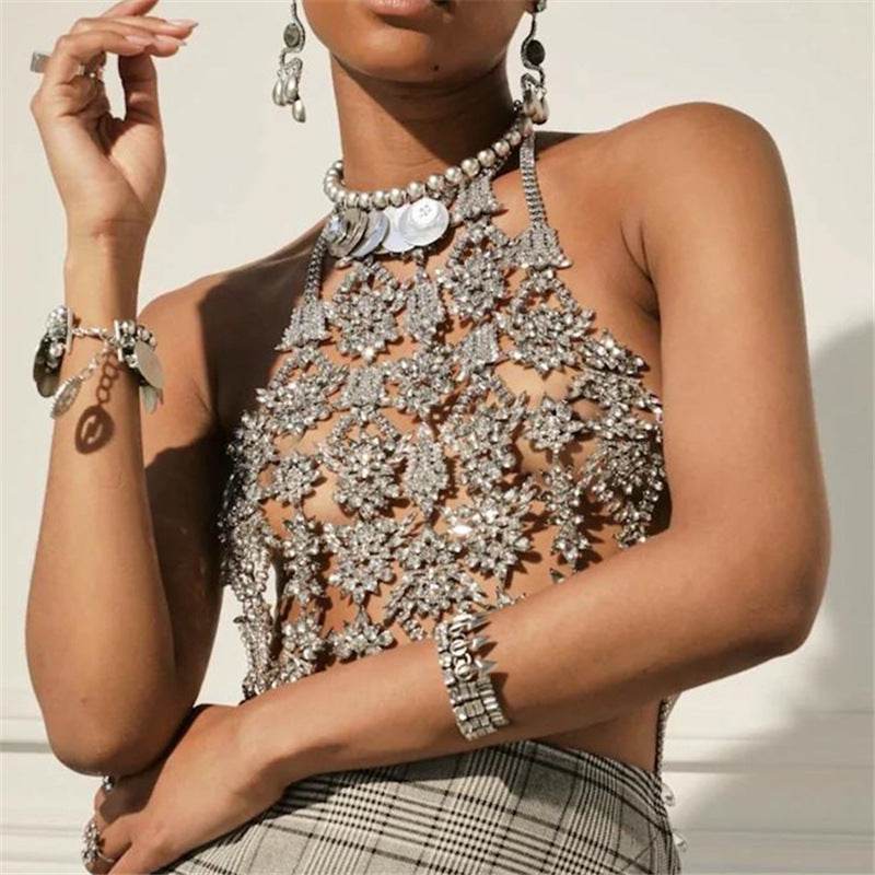 Luxury Full Zircon Body Chain Necklace for Women – Elegant Rhinestone Jewelry with Silver Plating - Pasha