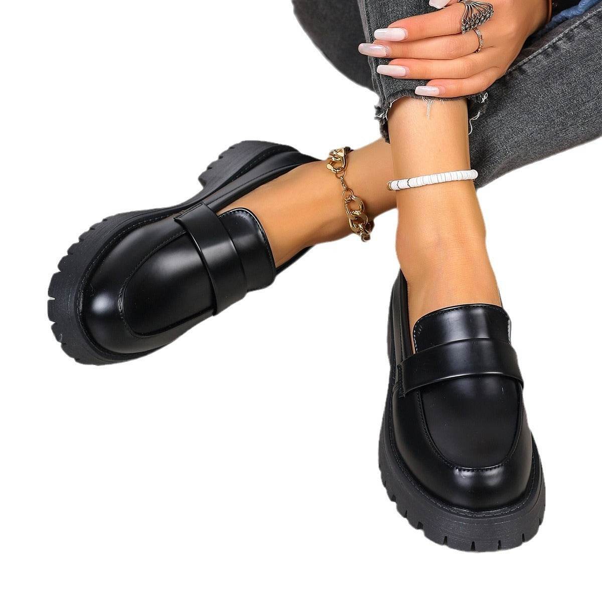 British Style Black Leather Slippers for women - Pasha
