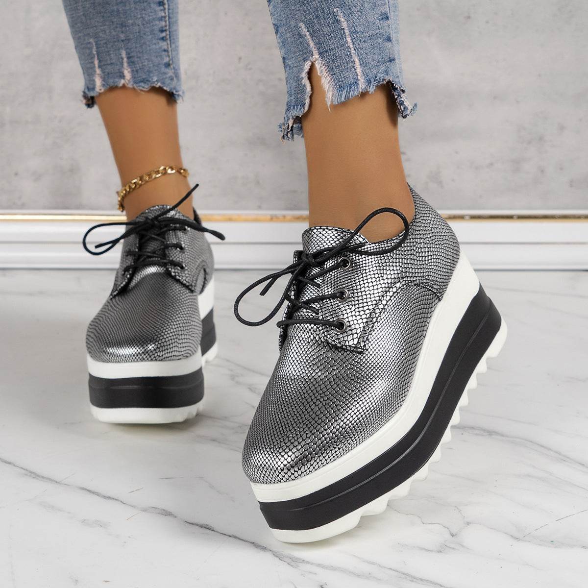 Round Toe Lace-up Platform Shoes for women - Pasha