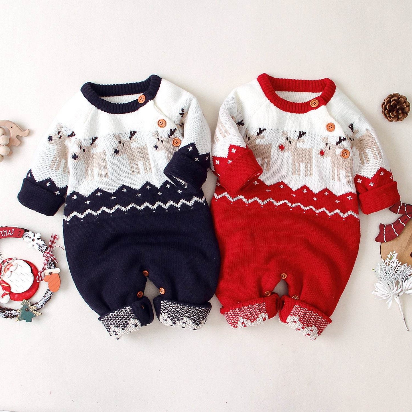 Cartoon Christmas Reindeer Baby Romper – Cozy & Stylish Winter Outfit for Boys and Girls - Pasha