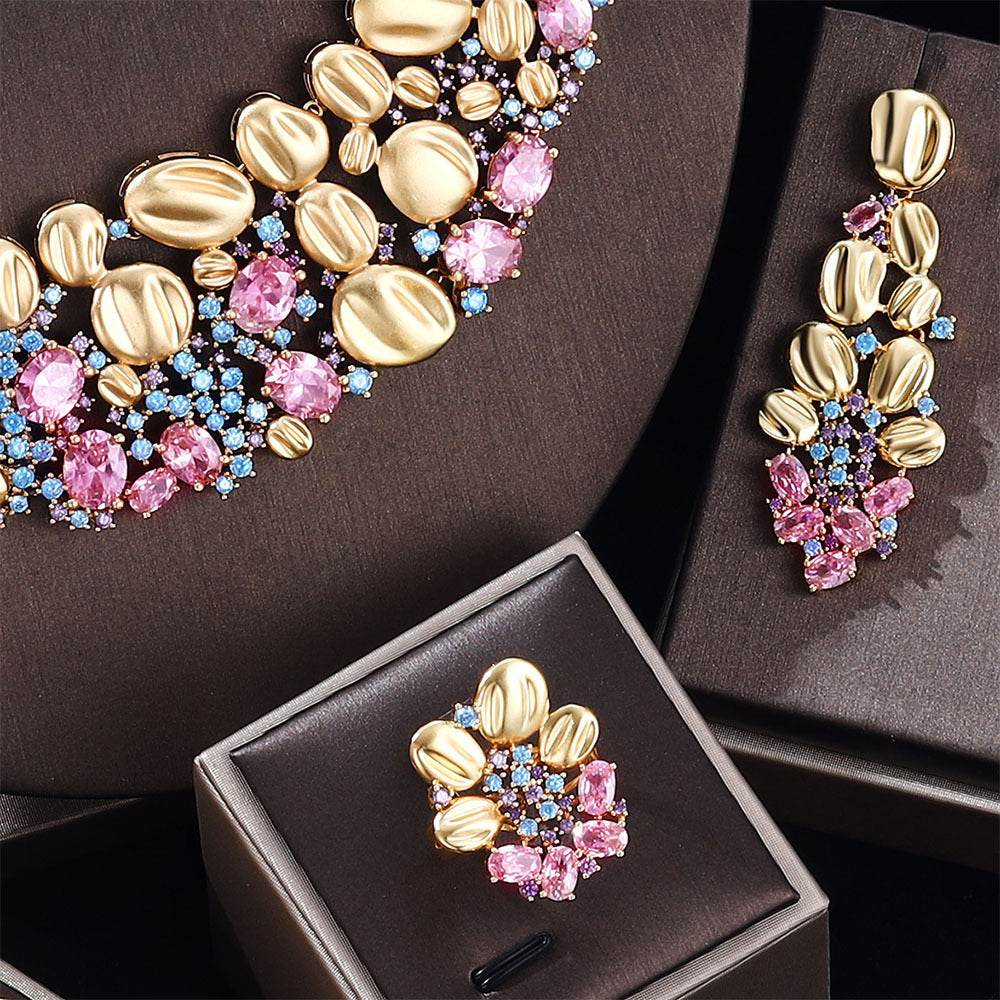 Exquisite Zircon Jewelry Set for Women – Necklace, Earrings, Adjustable Ring & Bracelet for Weddings and Special Occasions - Pasha