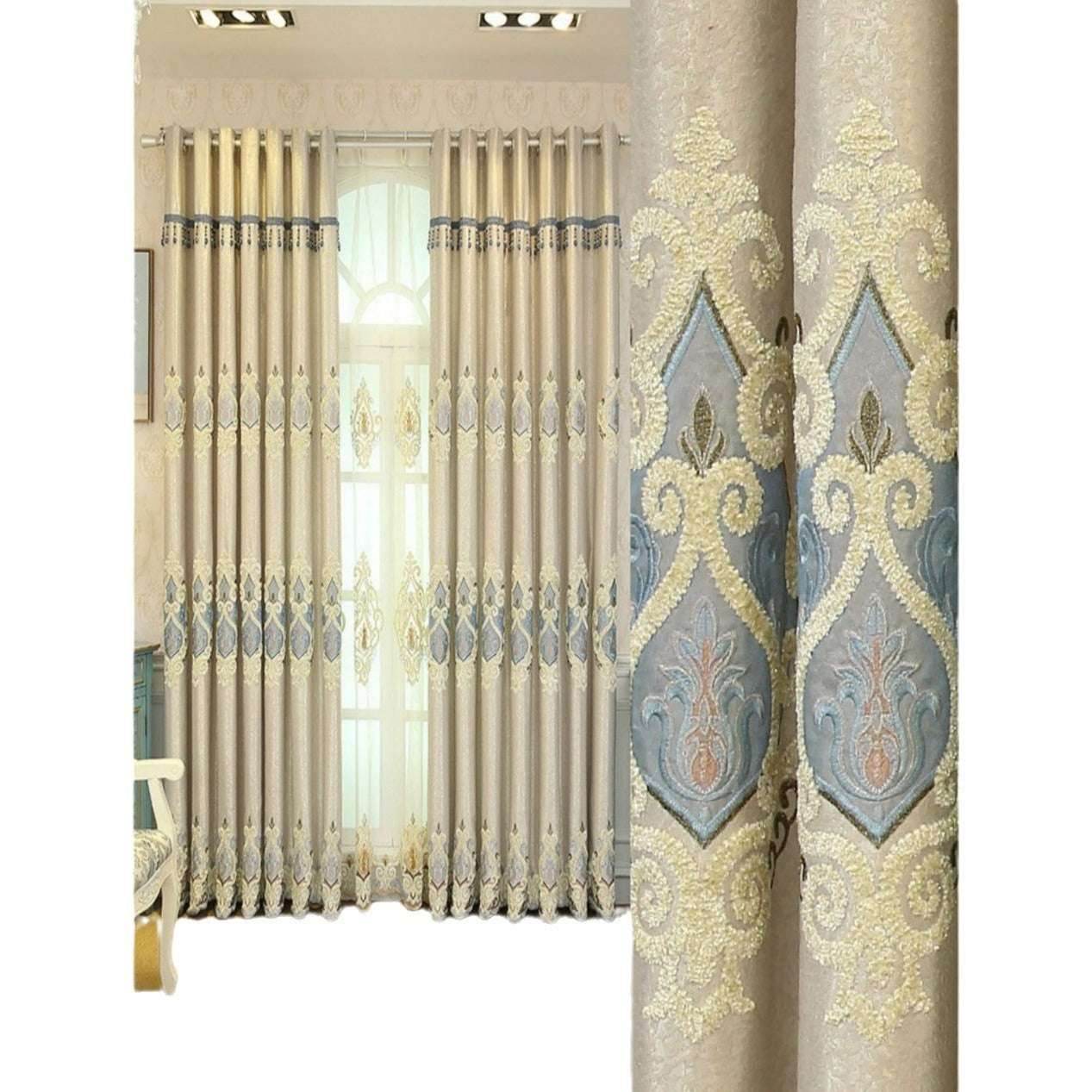 European Embroidered Curtains – Crown Mesh Design - Pasha
