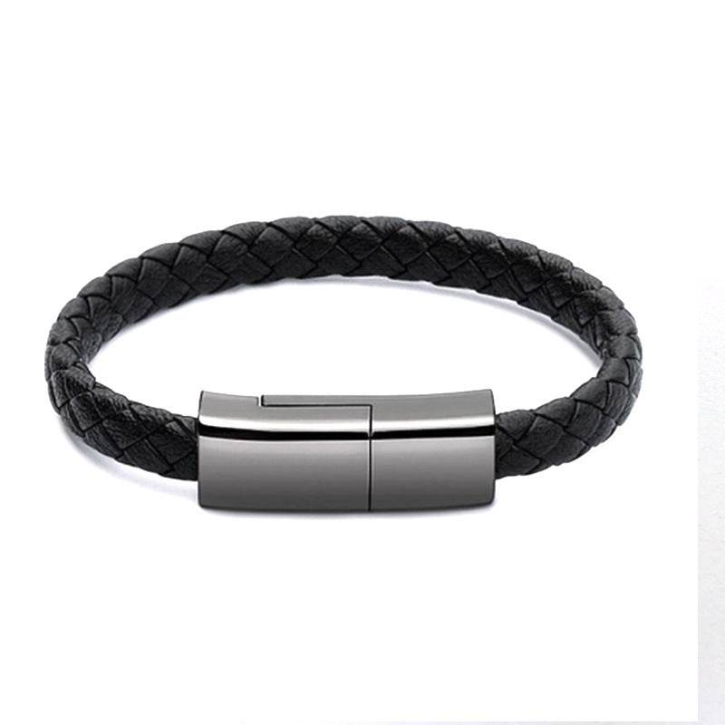 Stylish Braided Leather USB Data Cable Bracelet – Versatile Charging Accessory - Pasha