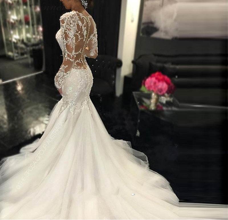 Trailing White Temperament Is Thin And Long Lace Wedding Dress - Pasha