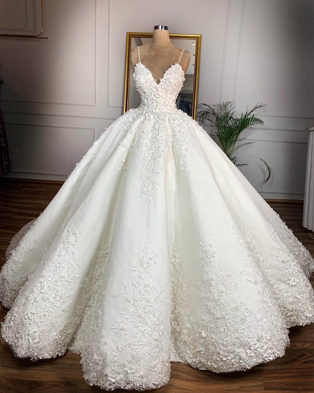 Lace Deep V-Neck Wedding Dress – Sexy Bridal Gown - Pasha