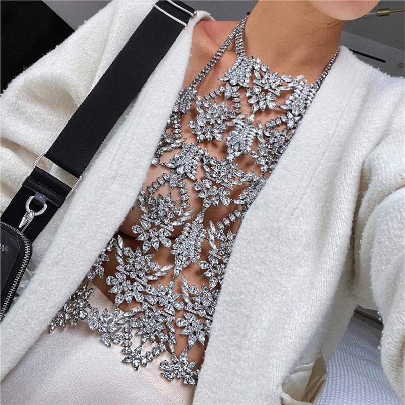 Luxury Full Zircon Body Chain Necklace for Women – Elegant Rhinestone Jewelry with Silver Plating - Pasha