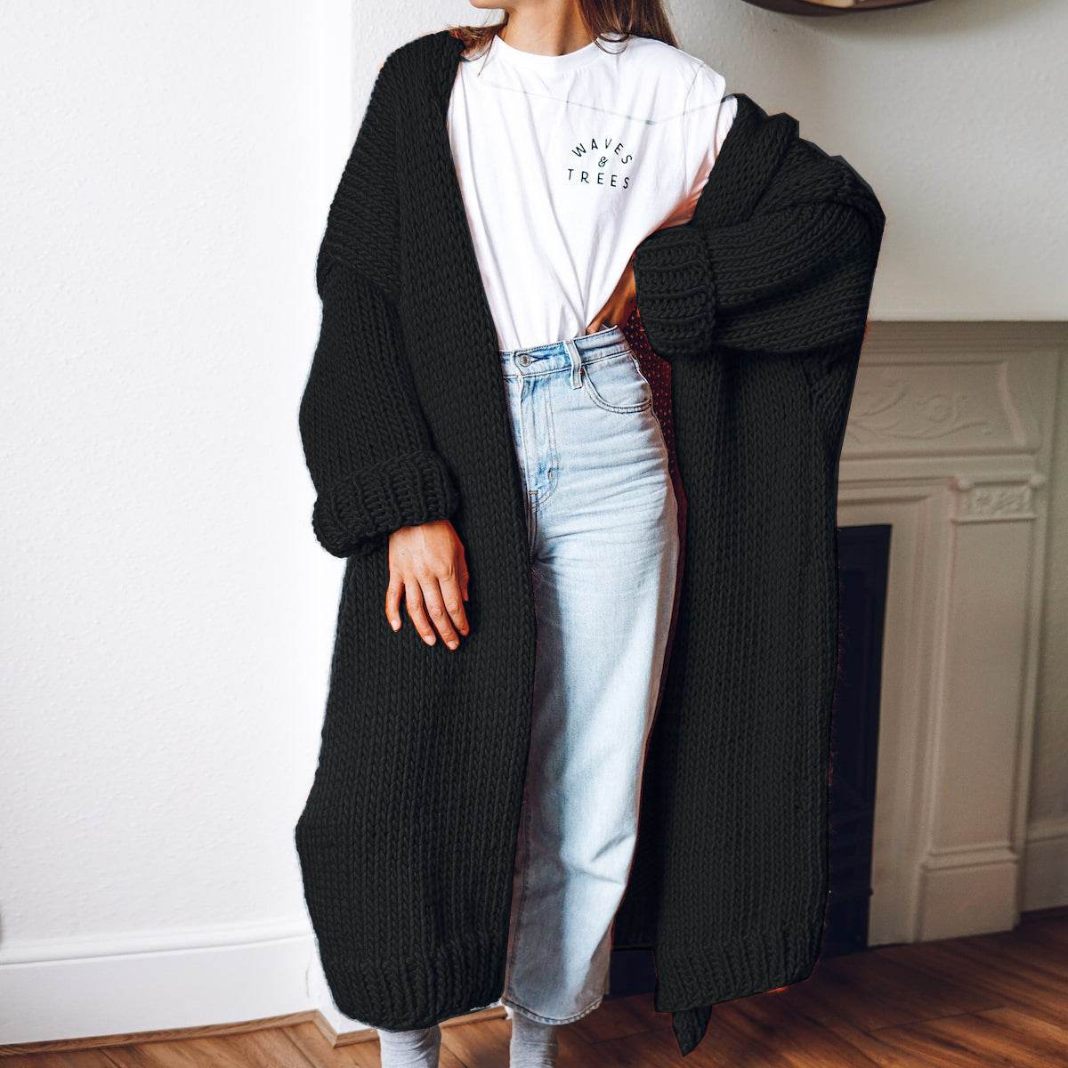 New Foreign Trade Women's Cardigan Knitting Mid-length Coat Sweater - Pasha