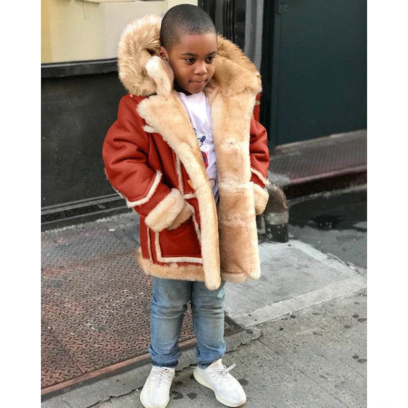 Boys Warm Faux Fur All-in-One Hoodie Jacket – Stylish & Warm Jacket for Kids - Pasha