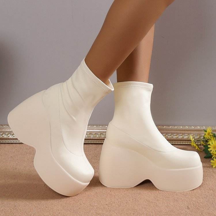 Leather Elastic Wedge Platform Booties for women - Pasha