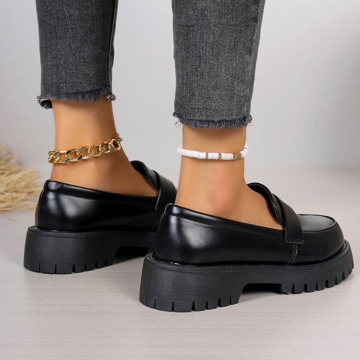 British Style Black Leather Slippers for women - Pasha